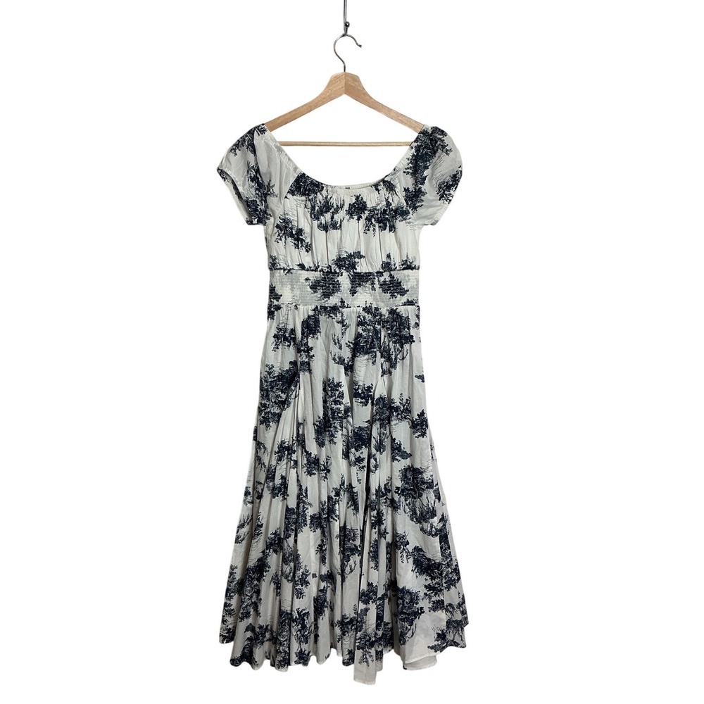 INC Medium Cottagecore Toile Scene Smock Waist Maxi Dress NEW Coquette Cotton - Picture 6 of 8
